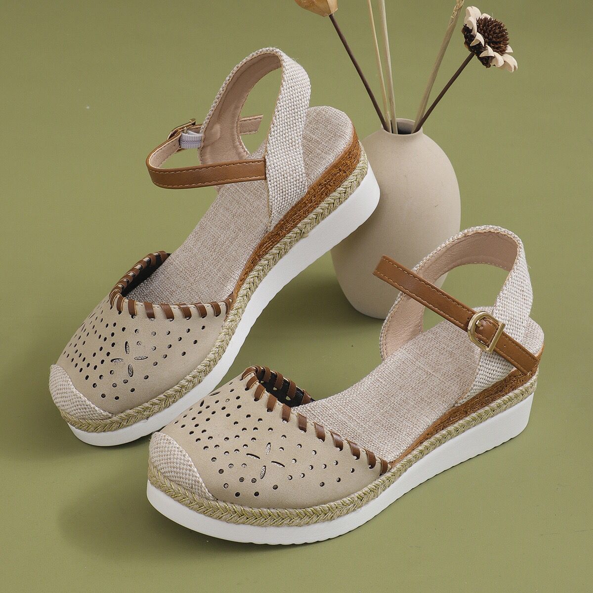 Damen Freizeit-Wedges mit Plateau und Hanfseil-Sohle