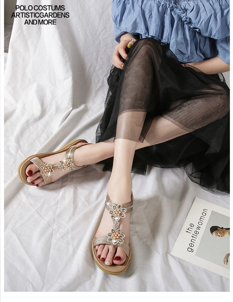 Boho-Strass-Blumensandalen