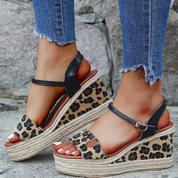 Damen-Wedges mit hohem Absatz, Schnalle und wasserfester Sohle