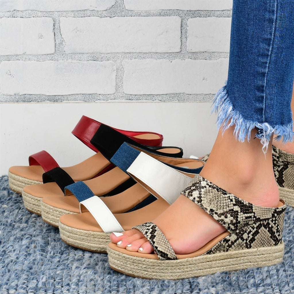 Freizeit-Wedges mit Keilabsatz – Bequeme Hanf-Keilabsatz-Pantoletten